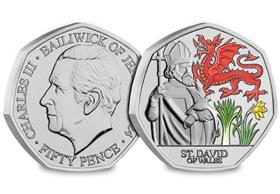 St. David of Wales Colour BU 50p Coin